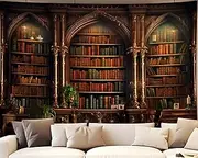 QGHOT Medieval Tapestry Vintage Bookshelf Tapestry Wall Hanging Library Tapestries, Old Books for Decor Study Room Victorian Bedroom Living Room Large Bookcase Zoom Video Backdrop Background 90x70in