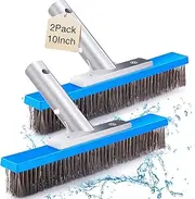 Gejoy 10" Stainless Steel Brush Pool Brush Head for Inground Pools, Algae Metal Wire Bristles and Aluminum Back Scrubber Heavy Duty Curved Ends for Tiles, Rust Stains on Concrete Walls