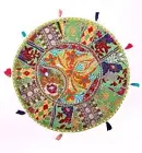 22" Pillow Cover Throw/Tapestry/Bean Bag Large With Bohemian Patchwork Green