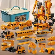 COOWIN Magnetic Transform Engineering Car Toys with Storage Box for Kid Age 3-8