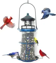 Solar Bird Feeder with Rotating Beacon - 14'' Hanging Mesh Design