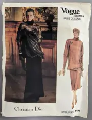 Vogue Sewing Pattern 1491, Christian Dior Evening Dress Size 8 Paris Vtg 80s NEW