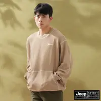 在飛比找momo購物網優惠-【JEEP】男裝 華夫格跳色車縫長袖大學T(卡其)