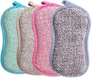 Double Sided Non-Scratch Microfiber Sponges,4Pcs Reusable Double Sided Non-Scratch Microfiber Sponge,Multipurpose Dish Scrubber Sponges,Dual Action Scrubbing Sponges,Non Scratch Microfiber Sponges