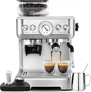 [CASABREWS] Espresso machine with grinder, professional coffee maker with removable water tank for cappuccino, latte and macchiatos