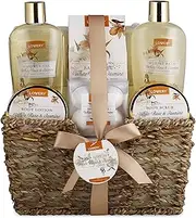 Home Spa Gift Basket - White Rose & Jasmine - Luxury 11 Piece Bath & Body Set For Women, Mother's Day Gifts with Shower Gel, Bubble Bath, Body Lotion, Scrub, Bath Salt, 4 Bath Bombs, Loofah & Basket