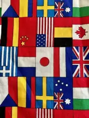 Vintage Small World Cotton Fabric Timeless Treasures Country Flags 48" x 42"