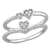Amour Sterling Silver Diamond Accent Heart & Double Heart Promise Rings Set