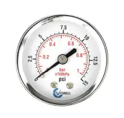 2" Pressure Gauge Chrome Plated Steel Case Dry 0-15 psi/kPa Back Mount 1/4" NPT