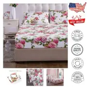 Luxury 100% Polyester Floral Fitted Bed Sheet Set - Cal King, Soft & Breathable