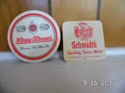 Vintage Konig - Pilsener 4'' dia. & Schmidt's 3-1/4'' sq. Beer Coasters Unused