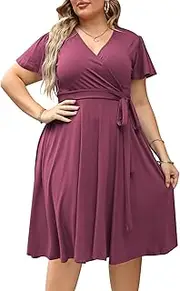 [Nemidor] Women's V-Neckline Stretchy Casual Midi Plus Size Bridesmaid Dress (26, Purple)