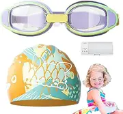 Toddler Swim Goggles - Anti-Fog Goggles and Silicone Caps Set for Kids - UV Protection Water Play Accessories for Ages 3-12 Children Boys Girls
