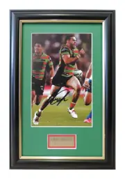 Greg Inglis Rabbitohs Premiers 2014 Signed Action Photo Framed Memorabilia