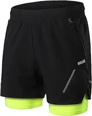 [ARSUXEO] Mens 2 in 1 Running Shorts Training Workout Gym Shorts with Mesh Liner Zipper Pockets B210