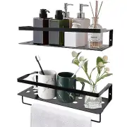 2Pcs Iron Floating Shelves Spice Storage Rack Wall-Mounted Shelf W / Towel Bar