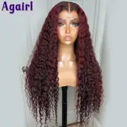 Transparent 13X6 13X4 LaceFrontal Wigs Dark Red withBurgundy Highlights DeepWave