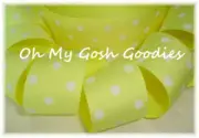 LAST 1 - 25 YARD ROLL SALE 1.5 PINEAPPLE WHITE POLKA DOTS GROSGRAIN RIBBON