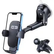 OQTIQ 3-in-1 Suction Cup Phone Holder Windshield/Dashboard/Air Vent, Dashboard & Windshield Suction Cup Car Phone Mount with Strong Sticky Gel Pad, Compatible with iPhone, Samsung & Other Cell Phones