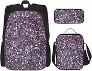 [CADREWY] Sequin Pattern Print Travel Bag Adjustable Shoulder Straps Lunch Bag Pencil Case Large Capacity Bag, Black, One Size