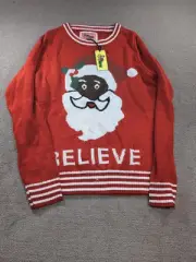 Tipsy Elves Sweater M Red Black Santa Believe Ugly Christmas Pullover Holiday