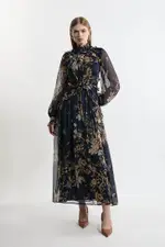 Lydia Millen Petite Floral Ruffle Chiffon Maxi Dress