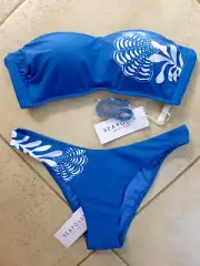 Seafolly Bikini Corfu Azure Bustier Bandeau Top 10 & High Cut Pant 10