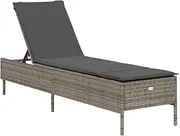 vidaxl Sun Lounger with Cushion - Adjustable Grey Poly Rattan Chaise Lounge for Garden/Patio - Comfortable Outdoor daybed