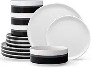 [Noritake] ColorStax Stripe Black 12-Piece Set, Service for 4, Multicolor