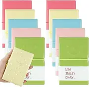 TEXIJUSO 10 PCS Mini Pocket Notebooks, Small Smiley Diary Paper Notebook, 3x5 Inch Mixed Lined and Blank Paper Mini Order Notebooks with Elastic Closure and PU Leather Cover, 5 Colors
