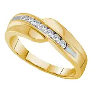 14k Yellow Gold Round Diamond Curved Wedding Anniversary Band 1/4 Cttw