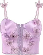 [Generic] Women Silky Satin Front Push Up Bustier Chic Butterfly Applique Corset Bra Vest Tight Sleeveless Tube Top
