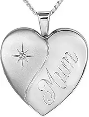 [Designer Inspirations Boutique] Gorgeous MUM Engraved Diamond Set Sterling Silver Family Heart Locket - On 16", 18" or 20" Inch Chain - Engravable