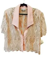 Vintage Dani-An Top Womens 3XL Peach Short Sleeves Collared Lace Toggle Bolero