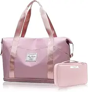 [LIWEGHT] Travel Duffel Bag, Weekender Overnight Bag with Toiletry Bag Sports Gym Bag Large Tote Bags for Women Men Carry On Bag Dry Wet Compartment Capacity Expandable(Pink)
