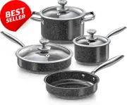 7-Piece Nonstick Granite Induction Cookware Set, PFOS/PFOA Free, Oven Safe Black