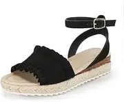 [Coutgo] Girls Espadrille Platform Sandals Ruffle Open Toe Ankle Buckle Strap Wedge Casual Summer Shoes for Kids Toddlers