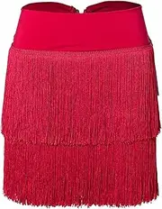 [Qsuccua] Women Latin Dance Skirt Double-Layer Encryption Irregular Tassel Skirt National Standard Dance Professional Training Skirt