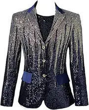 [Haitpant] Striped Sequin Suit Jacket Men Peak Lapel Slim Fit Party Blazers Stage Show Stage Club Costume