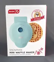 New Limited Edition Holiday Snowman Mini 4" Waffle Maker Light Turquoise Blue