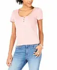 American Rag Mauve Glow Short Sleeve Lettuce Edge Top Junior's Size Medium