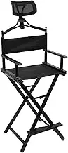 CRYBY Foldable Makeup Artist Chair, Floor Standing Makeup Stool Chair Tall Directors Chair with Head Rest and Footrest, Portable Aluminum Frame Makeup Chair Outdoors Folding Chair, Black