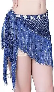 [Generic] Belly Dance Hip Scarf Belly Dance Waist Chain Hollowed Out Sequins Tassel Hip Towel Diamond Waist Scarf Jazz Dance Arm Curtains Belly Dance Waist Belt
