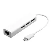 13Cm Usb-C 3.1 / Type-C 100 Mbps Ethernet Adapter With 3-Port Usb 2.0 Hub