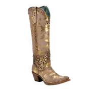 Corral Ladies Sand-Gold Touches Pointed Toe Zipper Tall Boots C4135