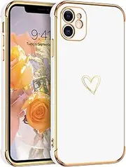 GUAGUA Case for iPhone 11, iPhone 11 Cases Cute Heart Pattern Soft TPU Plating Cover for Women Girls with Camera Protection & 4 Corners Shockproof Protection Phone Cases for iPhone 11 6.1" White