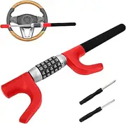 I LITTON Red Car Steering Wheel Lock Anti Theft Device, Heavy Duty Car Steering Wheel Keyless Lock Car Lock Adjustable High Security Anti Theft Steering Wheel Lock for Car RV Van, Red