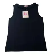 NEW Womens Pink Poodle Solid Black Knit Tank Top with Loopy Fringe Trim Size S