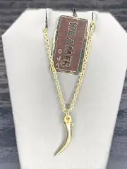 Kramer New York Necklace Gold Tone Italian Horn Pendant Dainty 16” 1960s NOS