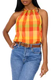 1.STATE Check Print Halter Top in Raspberry Rose at Nordstrom, Size Large